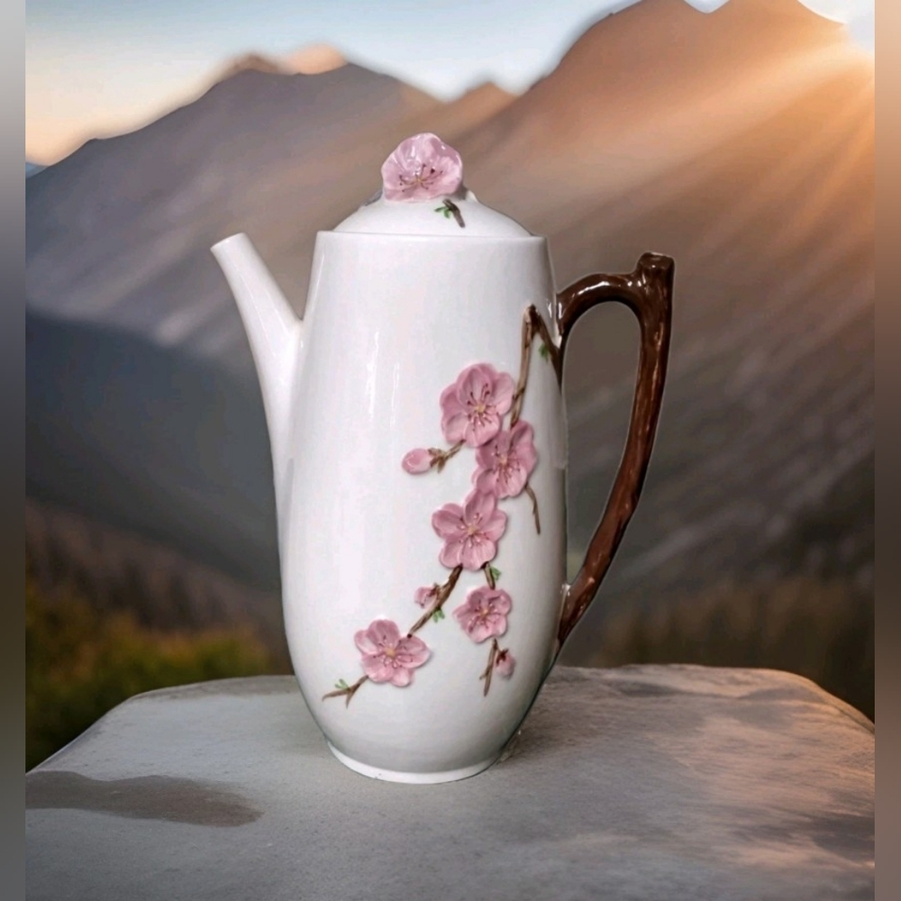 Vintage Poppytrail Pottery by Metlox Peach Blossom Tall Coffee Pot, 1950s MCM